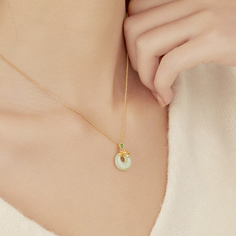 EverestArtstudios 925 Sterling Silver Plated Gold Hetian Jade Lotus Luck Necklace Pendant