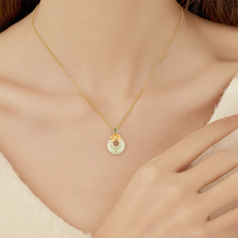 EverestArtstudios 925 Sterling Silver Plated Gold Hetian Jade Lotus Luck Necklace Pendant
