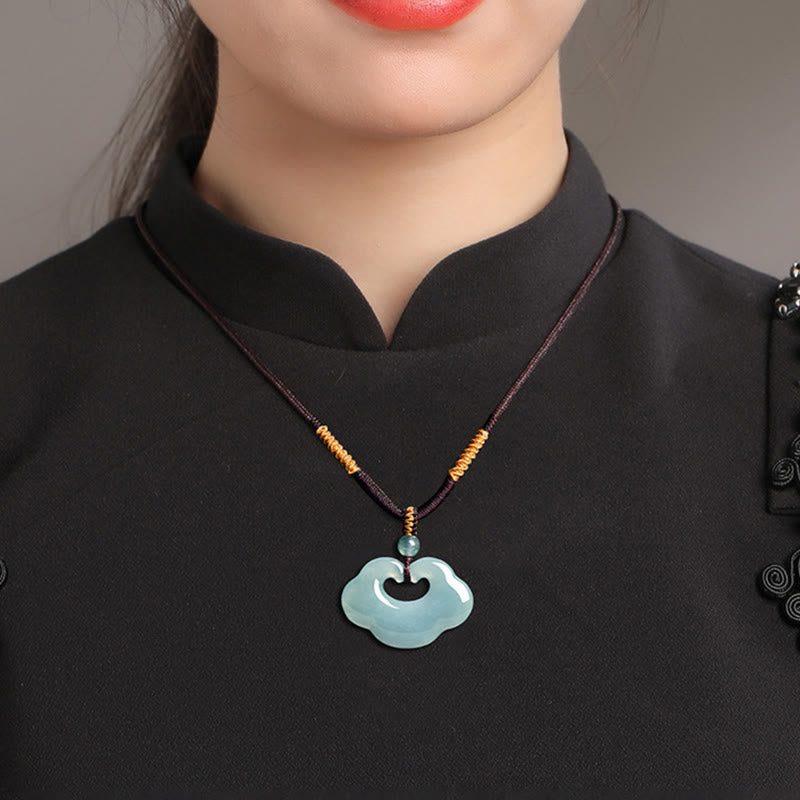 EverestArtstudios Auspicious Ruyi Jade Luck Necklace String Pendant