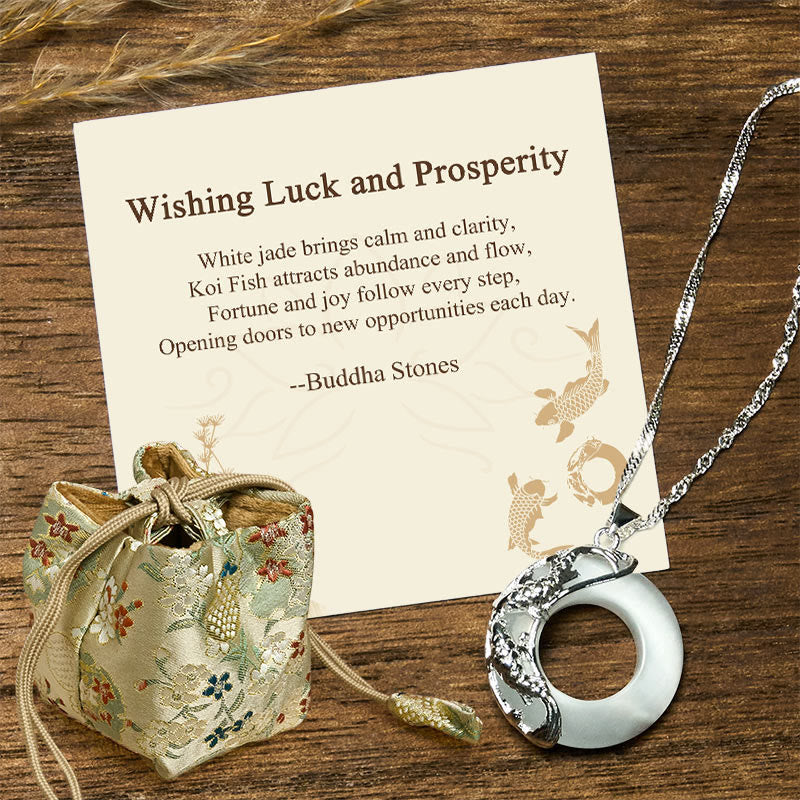 EverestArtstudios "Wishing Luck and Prosperity" White Jade Koi Fish Necklace Includes Gift Message Card