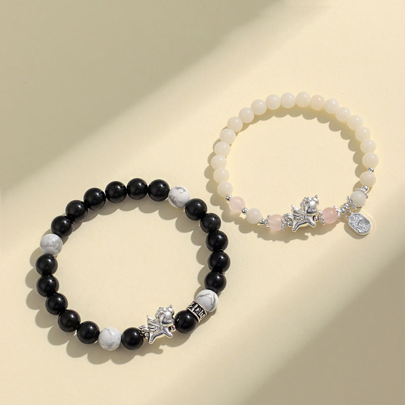 Buddha Stones 999 Sterling Silver Year Of The Horse Natural Black Obsidian Bodhi Seed Strength Bracelet