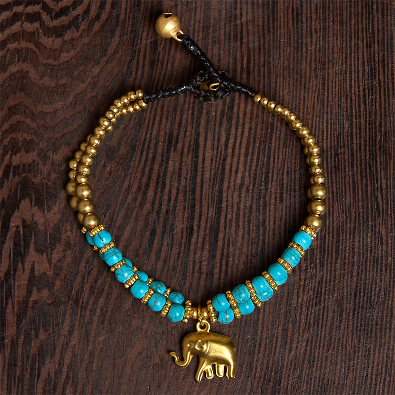 EverestArtStudios Turquoise Elephant Luck Double-layer Plated Copper Strength Bracelet
