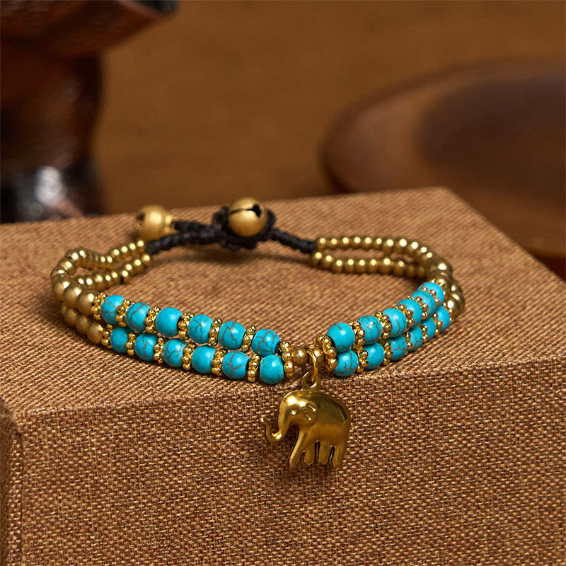 EverestArtStudios Turquoise Elephant Luck Double-layer Plated Copper Strength Bracelet