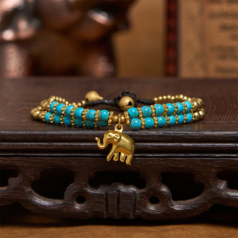 EverestArtStudios Turquoise Elephant Luck Double-layer Plated Copper Strength Bracelet