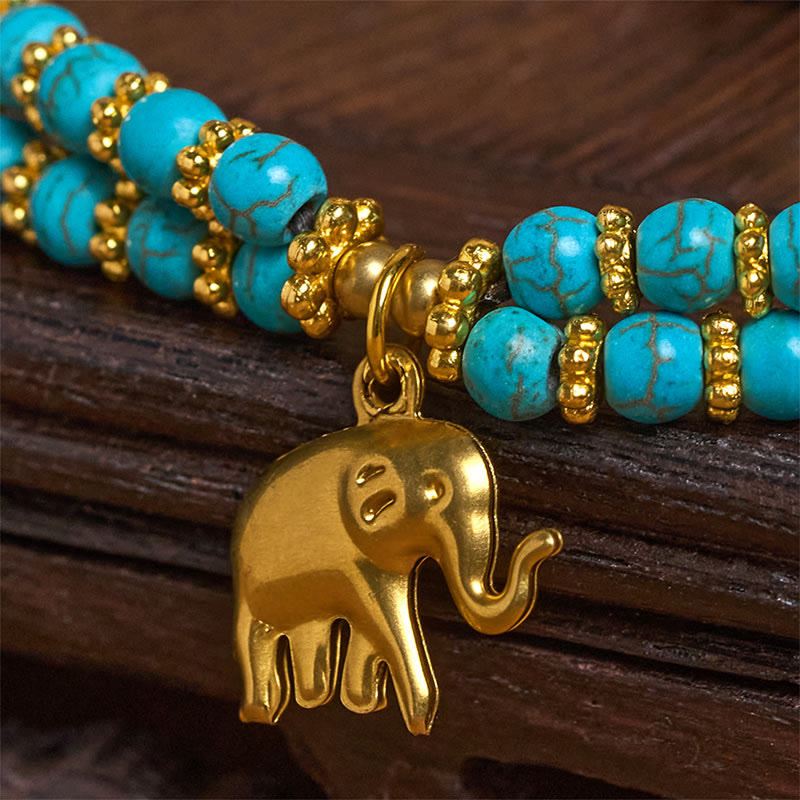 EverestArtStudios Turquoise Elephant Luck Double-layer Plated Copper Strength Bracelet