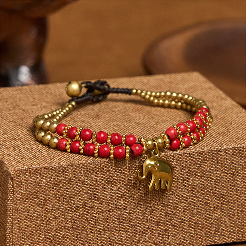 EverestArtStudios Turquoise Elephant Luck Double-layer Plated Copper Strength Bracelet