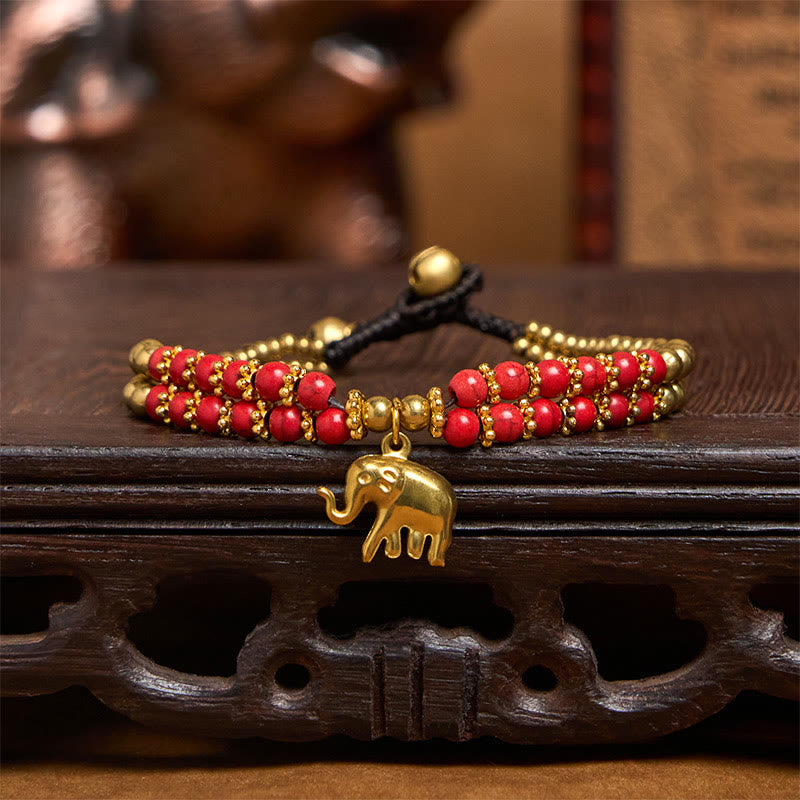 EverestArtStudios Turquoise Elephant Luck Double-layer Plated Copper Strength Bracelet