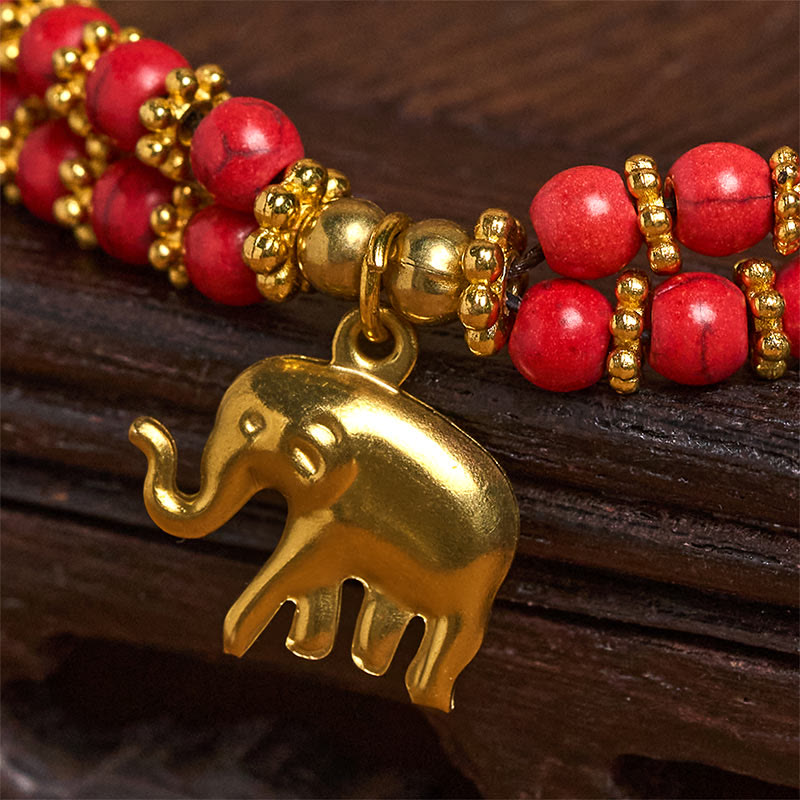 EverestArtStudios Turquoise Elephant Luck Double-layer Plated Copper Strength Bracelet