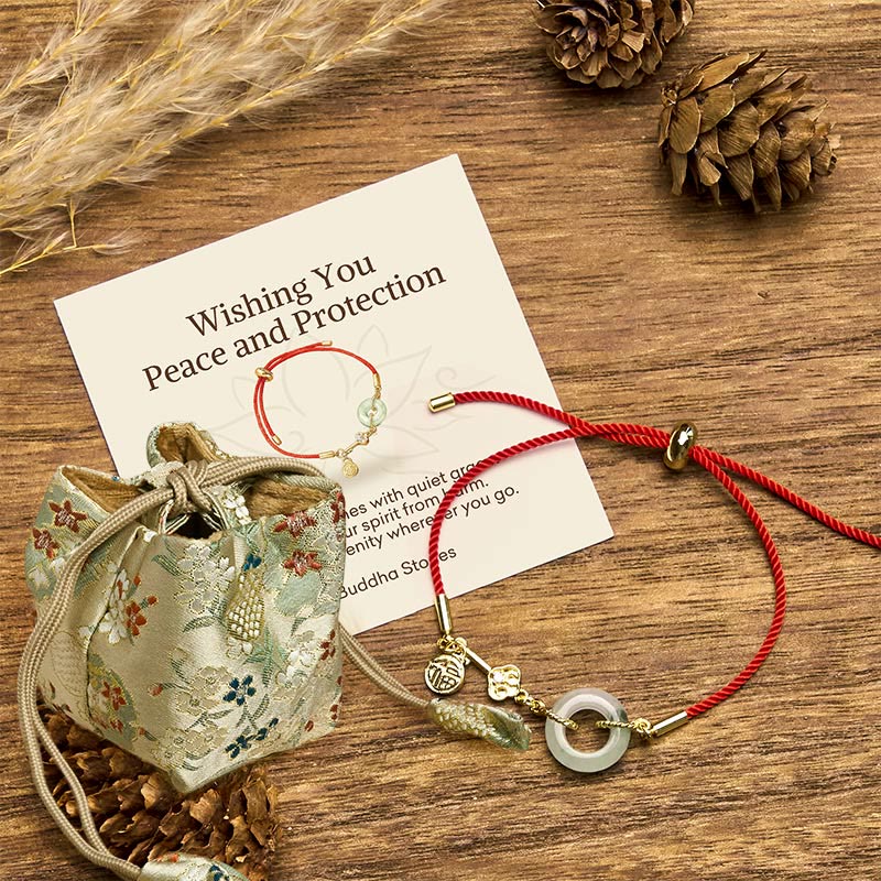 Buddha Stones "Wishing You Peace and Protection" Jade Red Rope Bracelet Includes Gift Message Card