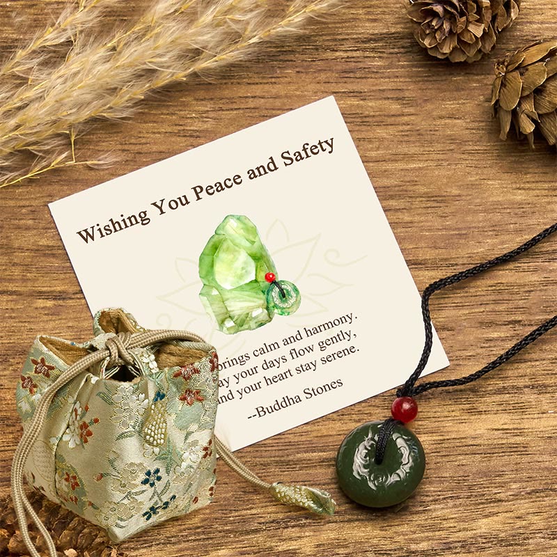 EverestArtstudios "Wishing You Peace and Safety" Peace Buckle Jade Necklace Includes Gift Message Card