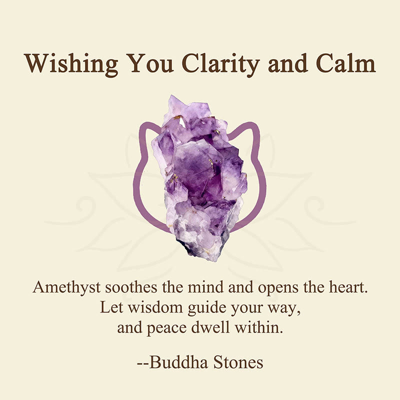 Buddha Stones "Wishing You Clarity and Calm" Cute Cat Amethyst Bracelet Includes Gift Message Card