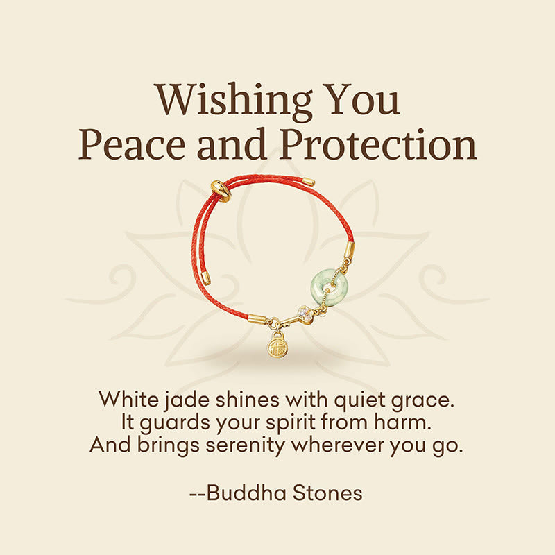 Buddha Stones "Wishing You Peace and Protection" Jade Red Rope Bracelet Includes Gift Message Card
