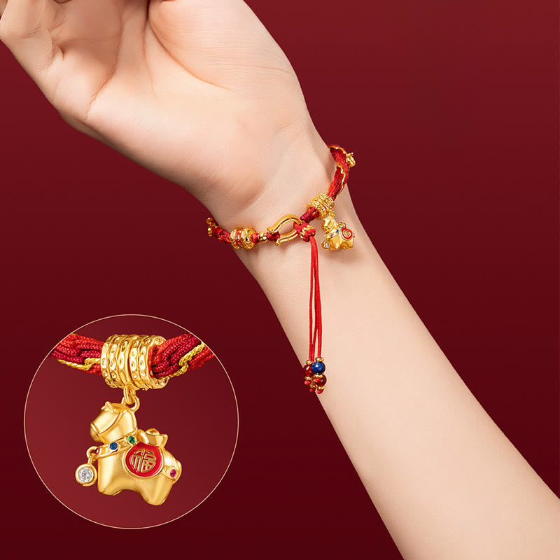 Buddha Stones Copper Plated 18k Gold Year Of The Horse Fu Character Red String Luck Braided Bracelet