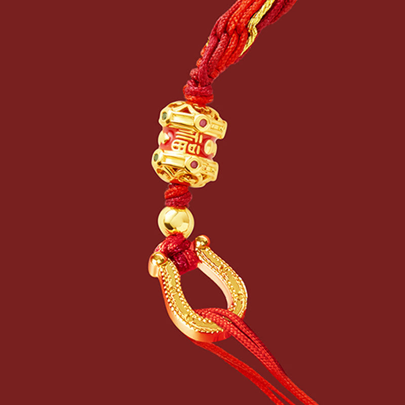 Buddha Stones Copper Plated 18k Gold Year Of The Horse Fu Character Red String Luck Braided Bracelet
