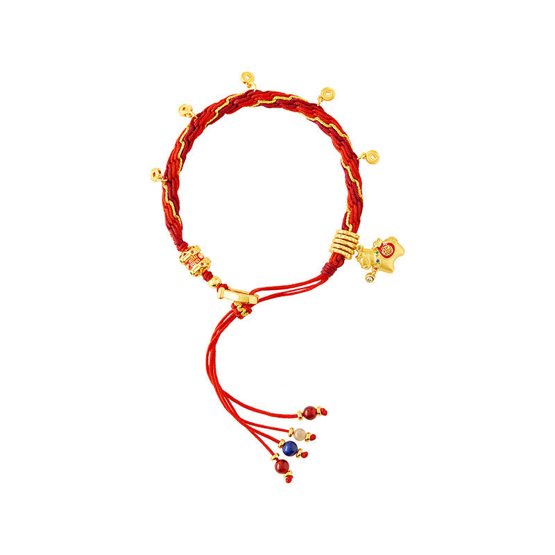 Buddha Stones Copper Plated 18k Gold Year Of The Horse Fu Character Red String Luck Braided Bracelet