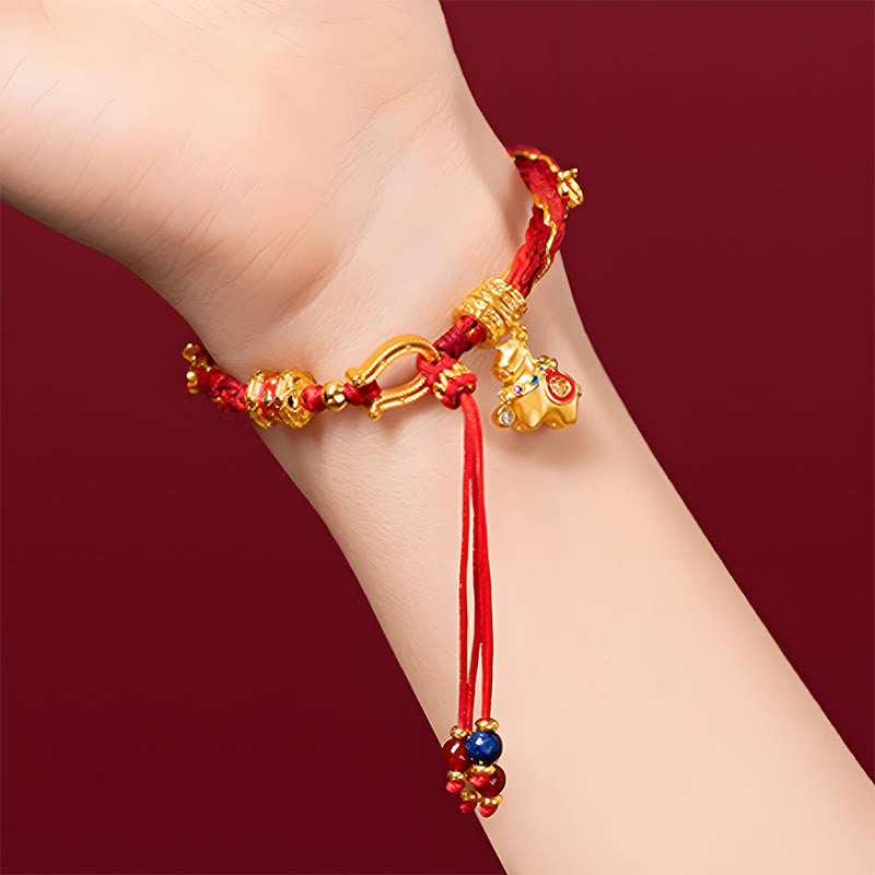 Buddha Stones Copper Plated 18k Gold Year Of The Horse Fu Character Red String Luck Braided Bracelet