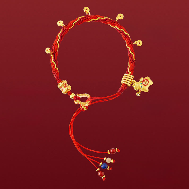 Buddha Stones Copper Plated 18k Gold Year Of The Horse Fu Character Red String Luck Braided Bracelet