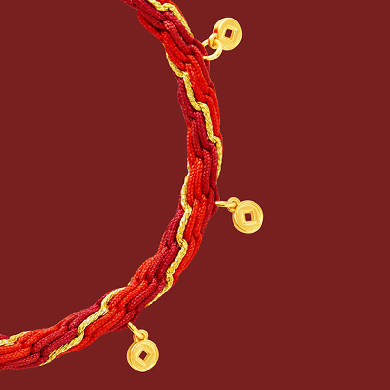 Buddha Stones Copper Plated 18k Gold Year Of The Horse Fu Character Red String Luck Braided Bracelet
