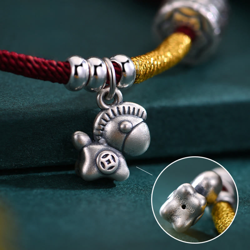 Buddha Stones 999 Sterling Silver Year Of The Horse Lucky Bead Protection Red Rope Bracelet