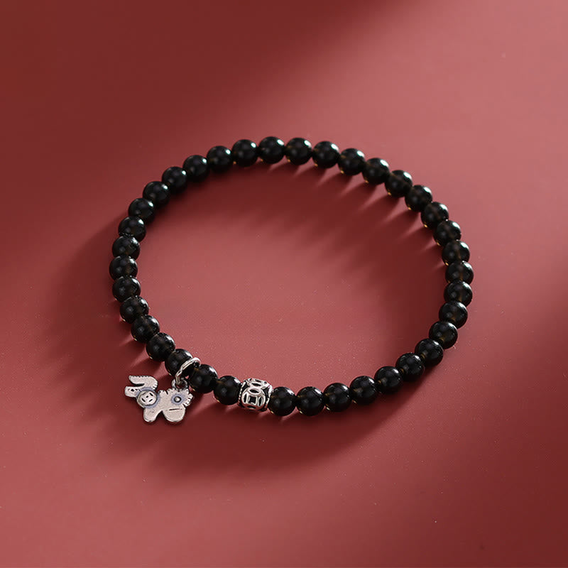 Buddha Stones Year Of The Horse 925 Sterling Silver Natural Black Obsidian Strength Bracelet