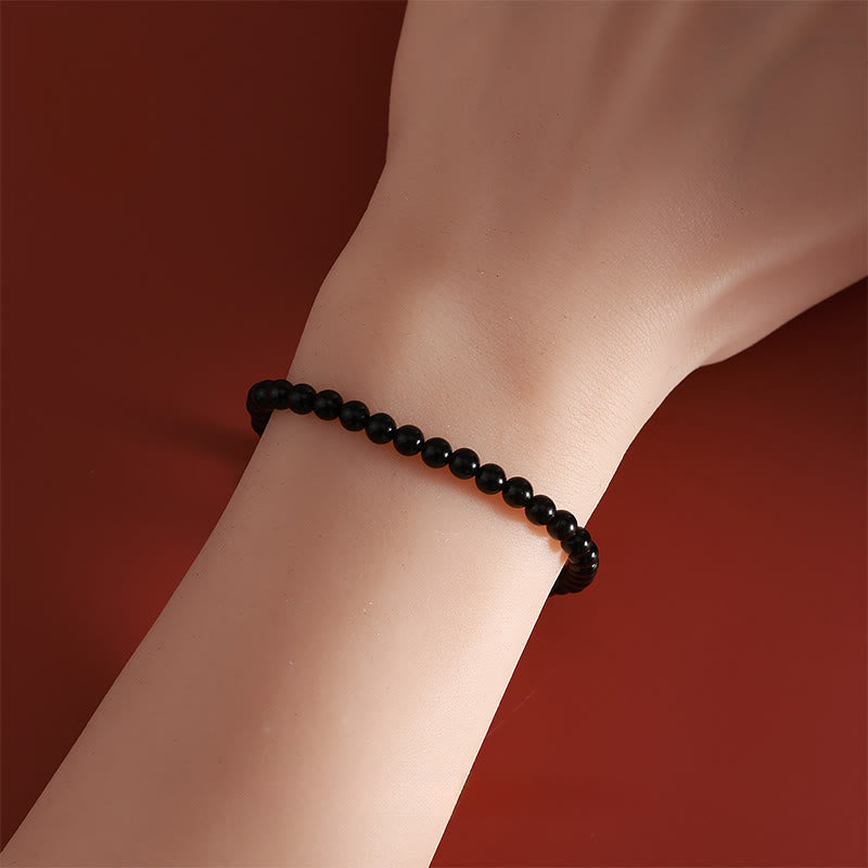 Buddha Stones Year Of The Horse 925 Sterling Silver Natural Black Obsidian Strength Bracelet
