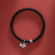 Buddha Stones Year Of The Horse 925 Sterling Silver Natural Black Obsidian Strength Bracelet