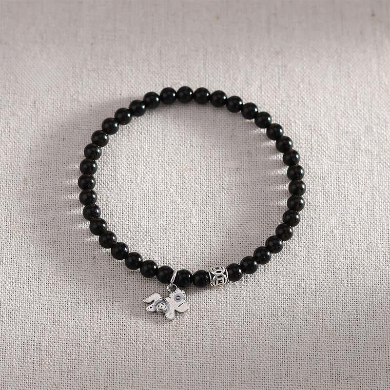 Buddha Stones Year Of The Horse 925 Sterling Silver Natural Black Obsidian Strength Bracelet