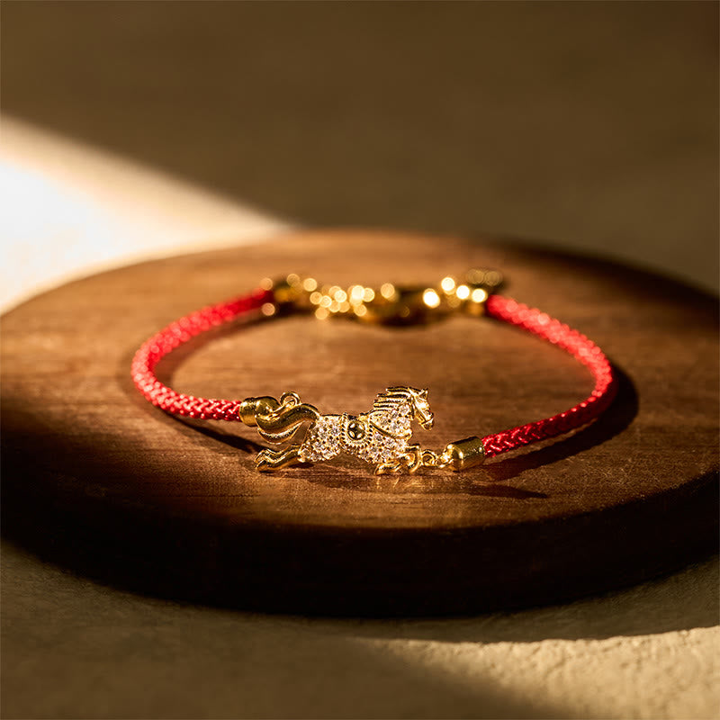 EverestArtstudios Chinese Zodiac Year Of The Horse 925 Sterling Silver Golden Red String Luck Bracelet
