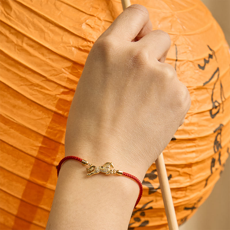 EverestArtstudios Chinese Zodiac Year Of The Horse 925 Sterling Silver Golden Red String Luck Bracelet
