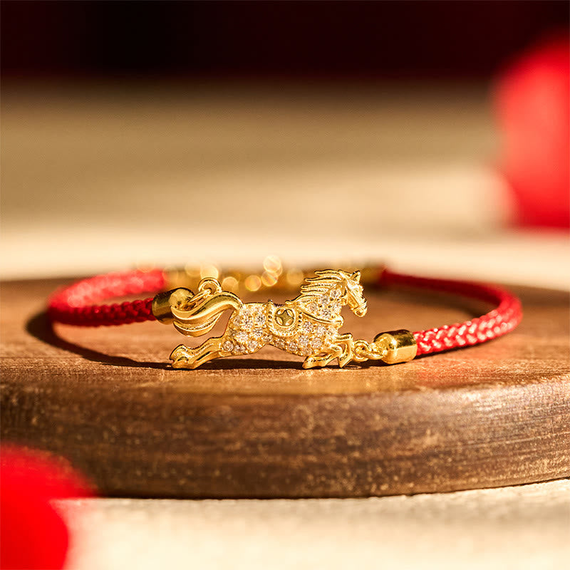 EverestArtstudios Chinese Zodiac Year Of The Horse 925 Sterling Silver Golden Red String Luck Bracelet