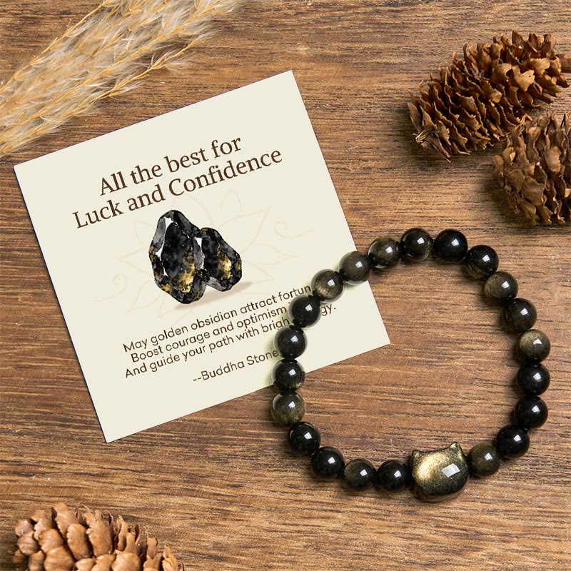 Buddha Stones "All the best for Luck and Confidence" Lovely Cat Bracelet Includes Gift Message Card