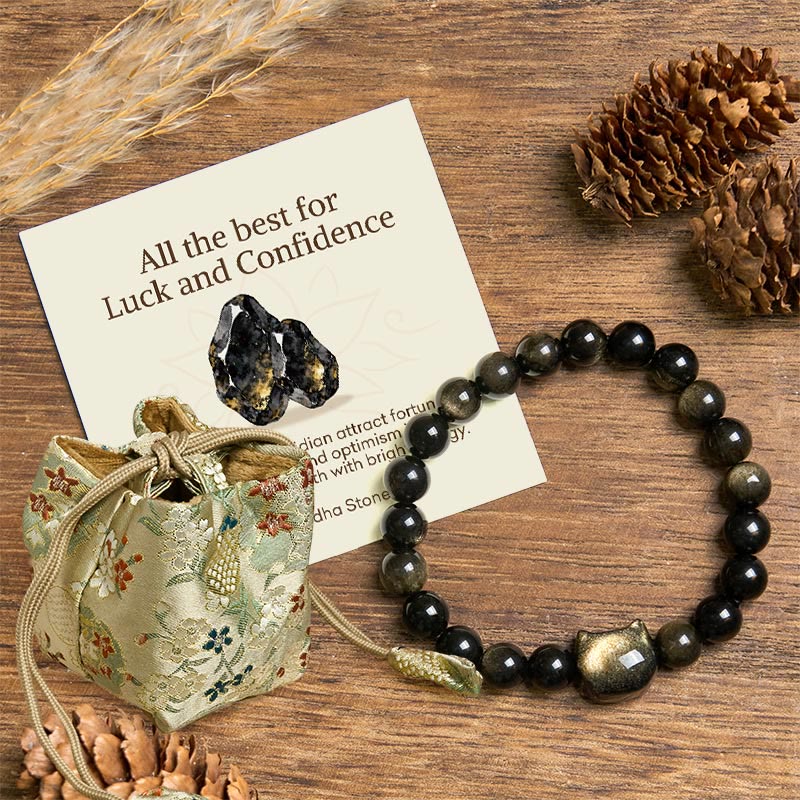 Buddha Stones "All the best for Luck and Confidence" Lovely Cat Bracelet Includes Gift Message Card
