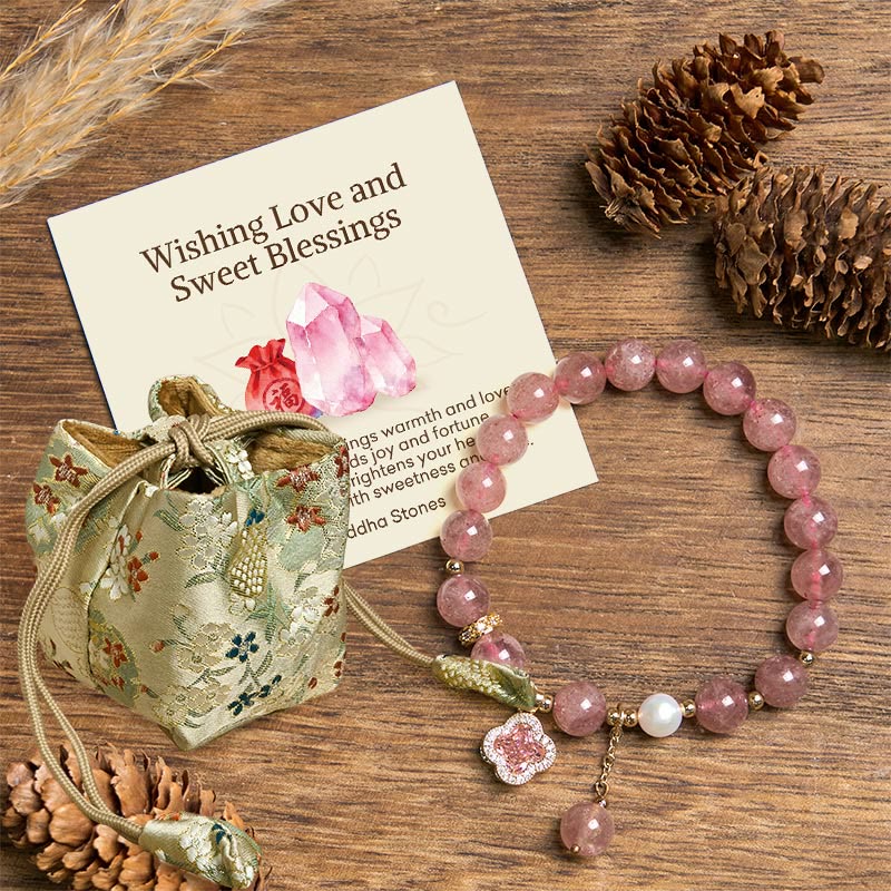 Buddha Stones "Wishing Love and Sweet Blessings" Quartz Bracelet Includes Gift Message Card
