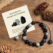 Buddha Stones "All the Best for Strength and Grounding" Obsidian Bracelet Includes Gift Message Card