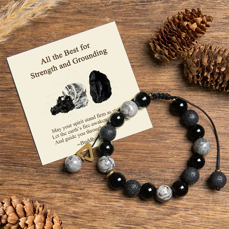 Buddha Stones "All the Best for Strength and Grounding" Obsidian Bracelet Includes Gift Message Card