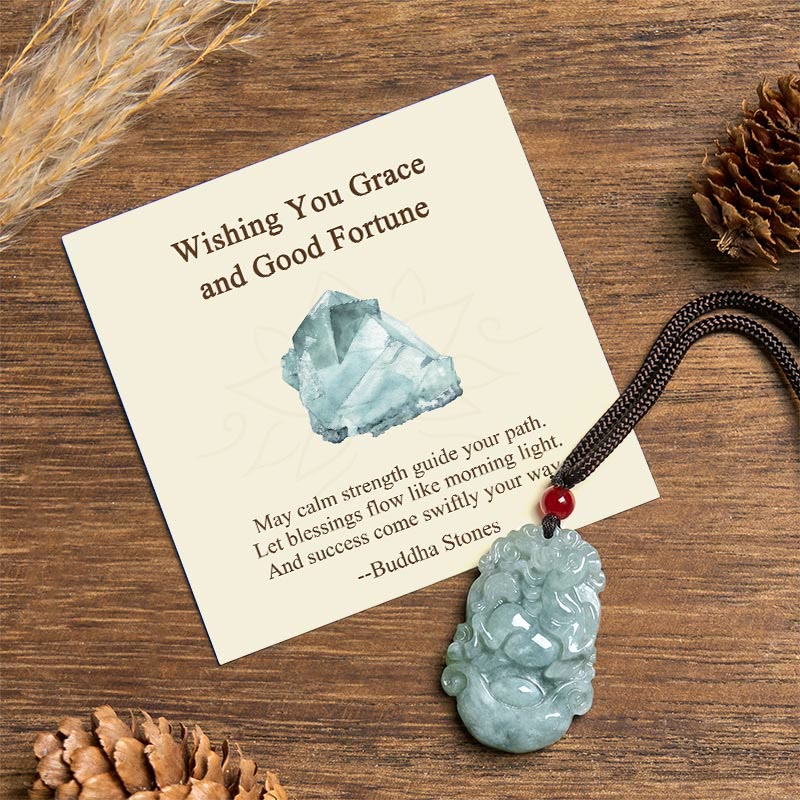 EverestArtstudios "Wishing You Grace and Good Fortune" Jade Horse Necklace Includes Gift Message Card