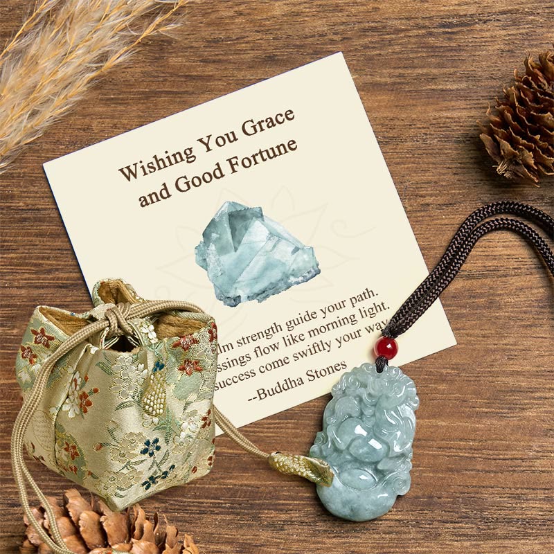 EverestArtstudios "Wishing You Grace and Good Fortune" Jade Horse Necklace Includes Gift Message Card