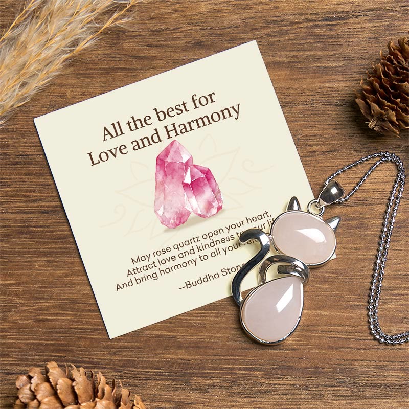 Buddha Stones "Wishing You Love and Kindness" Cat Rose Quartz Necklace Includes Gift Message Card
