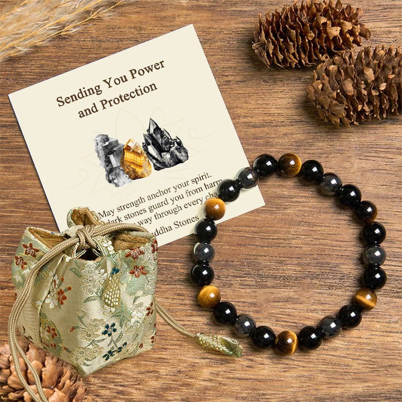 Buddha Stones "Sending You Power and Protection" Tiger's Eye Bracelet Includes Gift Message Card