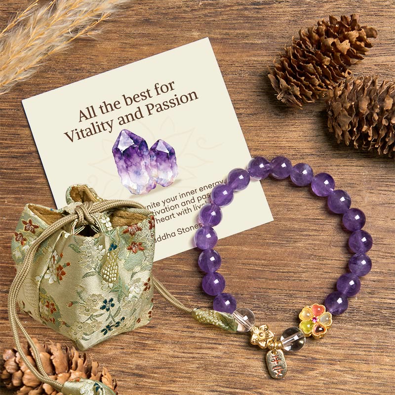 Buddha Stones "All the best for Calm and Wisdom" Amethyst Safe Bracelet Includes Gift Message Card