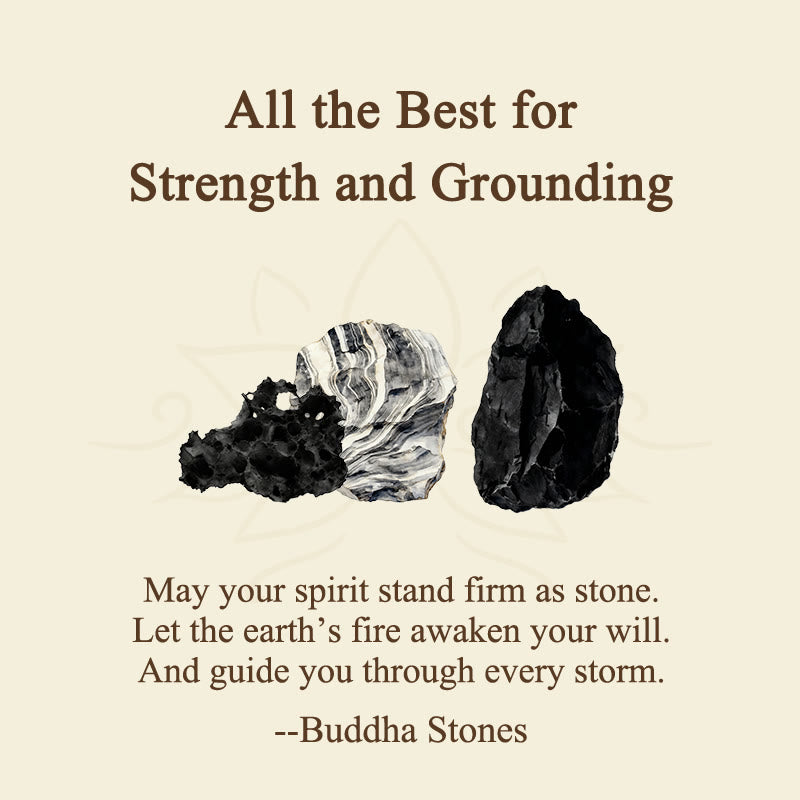 Buddha Stones "All the Best for Strength and Grounding" Obsidian Bracelet Includes Gift Message Card