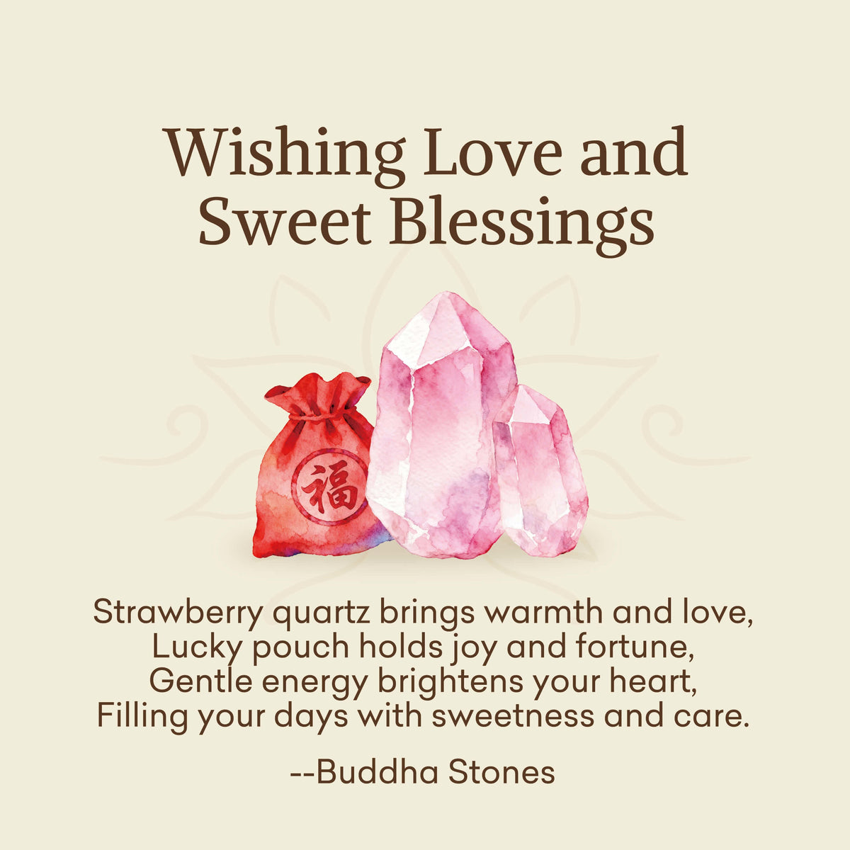 Buddha Stones "Wishing Love and Sweet Blessings" Quartz Bracelet Includes Gift Message Card