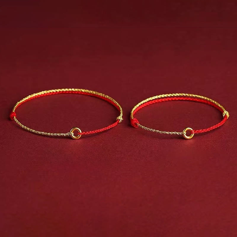Buddha Stones Small Peace Buckle Braided String Adjustable Connection Bracelet Anklet