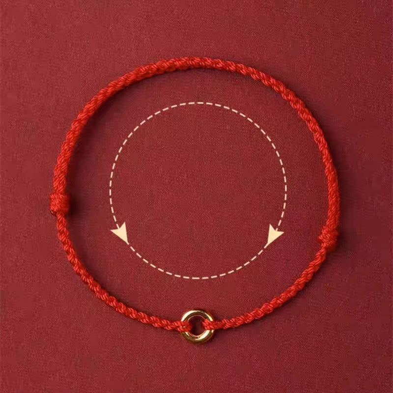 Buddha Stones Small Peace Buckle Braided String Adjustable Connection Bracelet Anklet