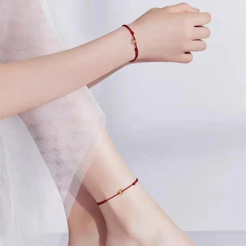 Buddha Stones Small Peace Buckle Braided String Adjustable Connection Bracelet Anklet