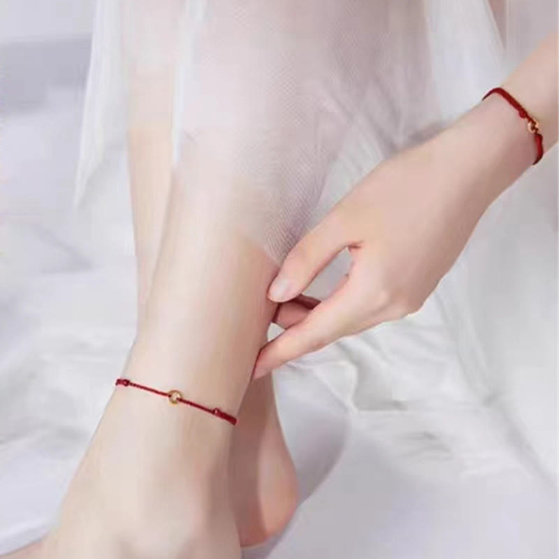 EverestArtstudios Small Peace Buckle Braided String Adjustable Connection Bracelet Anklet