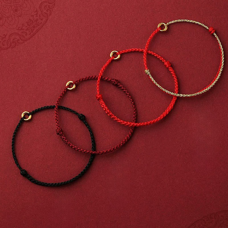 Buddha Stones Small Peace Buckle Braided String Adjustable Connection Bracelet Anklet