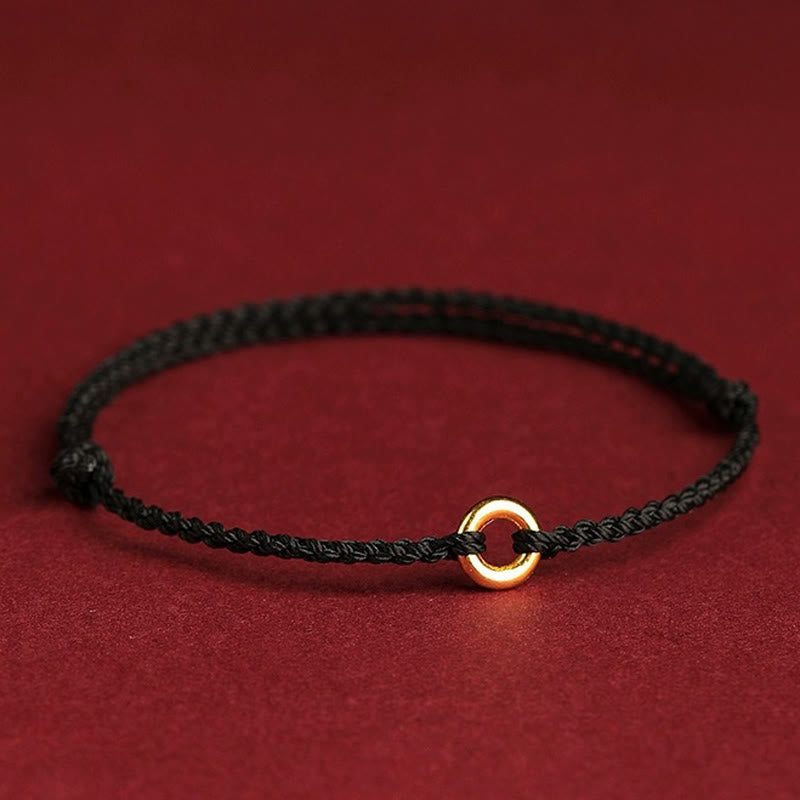 Buddha Stones Small Peace Buckle Braided String Adjustable Connection Bracelet Anklet