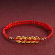 Buddha Stones Five Copper Coins Design Braided String Protection Bracelet Anklet