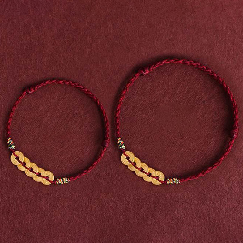 Buddha Stones Five Copper Coins Design Braided String Protection Bracelet Anklet